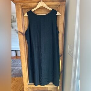 Talbots Black Linen Blend Sleeveless Midi Shift Dress Size 14